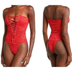 We Are HAH Spinster Thong Lace Bodysuit - Siren Red - Reversible - Size XL - $98